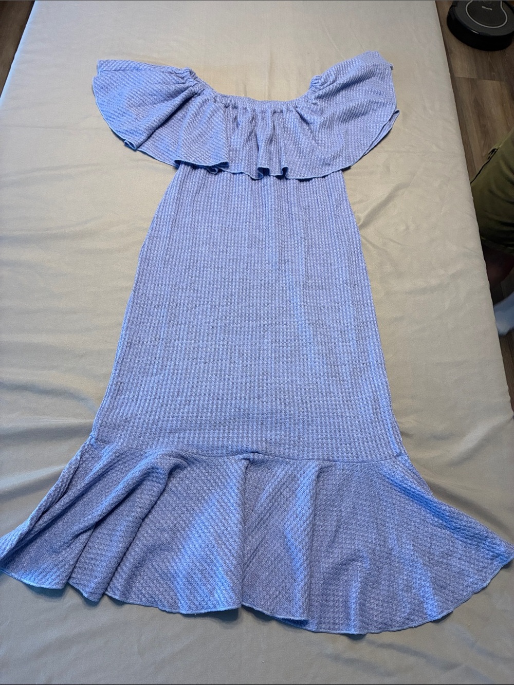 LuLaRoe Light Blue Off-Shoulder Ruffle Maxi Dress